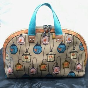 Fossil Bird Cage Coated Canvas Double Handle Domed Handbag
